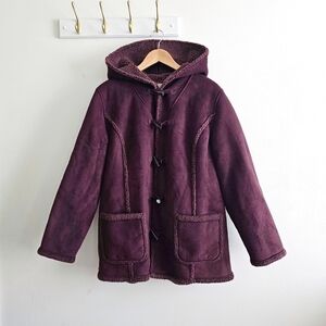 VTG L.L. Bean Women’s Hooded Toggle Coat Jacket Faux Shearling Lined, Size Large